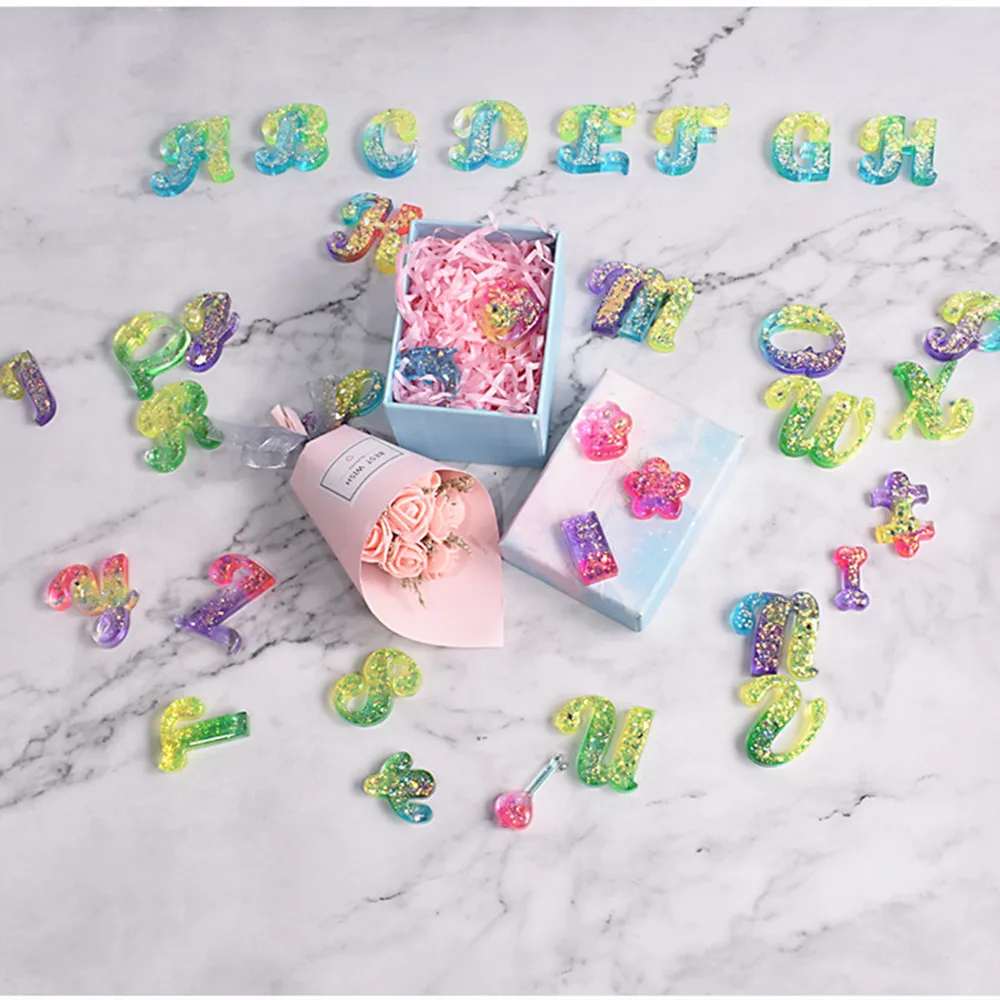 알파벳 에폭시 송진 실리콘 몰드 문자 번호 금형, DIY 키체인 귀걸이 펜던트, 에폭시 송진 보석 공예, 주조 몰드