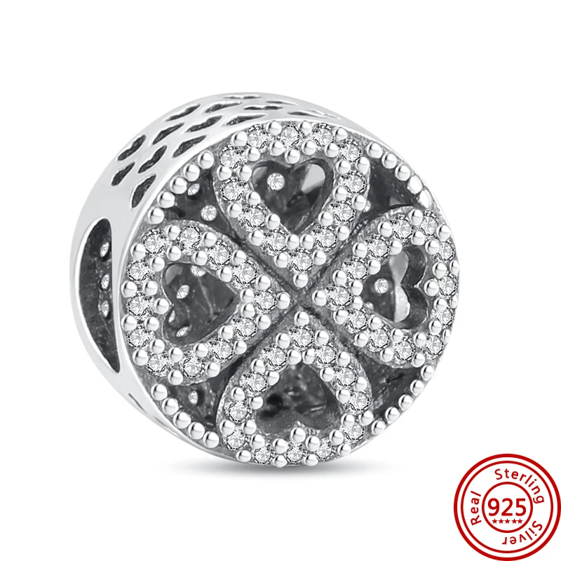 100% 925 스털링 실버 크라운 꽃 하트 헬기 반짝이는 간단한 실버 컬러 비즈 원래 판도라 매력 팔찌 쥬얼리에 적합