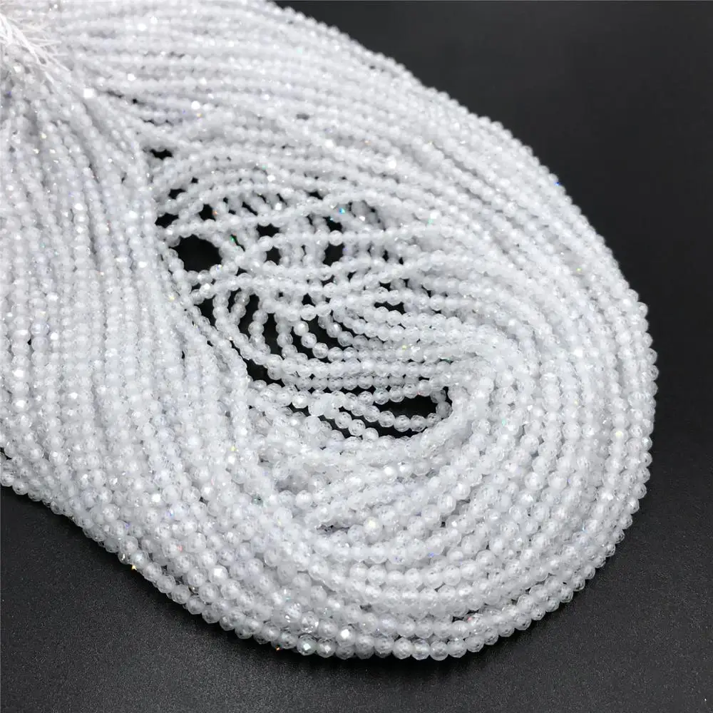투명 지르콘 비즈, 작은 천연 스톤 비즈, 작은 흰색 지르콘 비즈, 둥근 작은 루스 비즈, 석영 크리스탈 보석 구슬, 3mm, 2 개