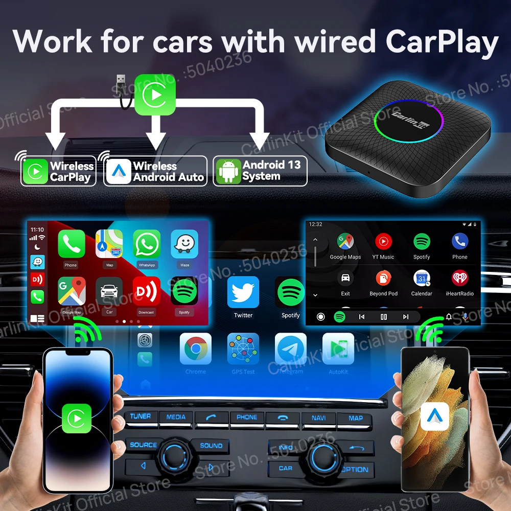 8G + 128G Carlinkit CarPlay Ai 박스 LED 안드로이드 13 무선 안드로이드 자동 CarPlay 비디오 TV 박스 Qualcomm SM6225 VW 포드 기아 도요타 혼다 벤츠 MG BYD Mazda 용 8 코어 스트리밍 박스