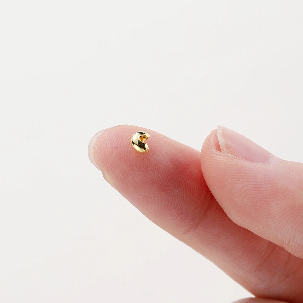 금도금 황동 오픈 크림프 비즈 커버, 크림프 엔드 비즈 스토퍼 스페이서 비드, DIY 보석 제작용, 50 개, 100 개, 3mm, 4mm, 5mm, 14K, 18K