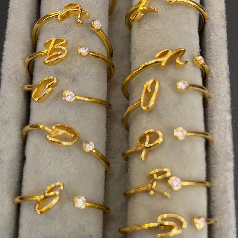 A-Z 오픈 조절식 스테인리스 스틸 결혼 반지, 여성용 이니셜 반지, 2024 트렌드 골드 컬러, 커플 쥬얼리 액세서리 선물