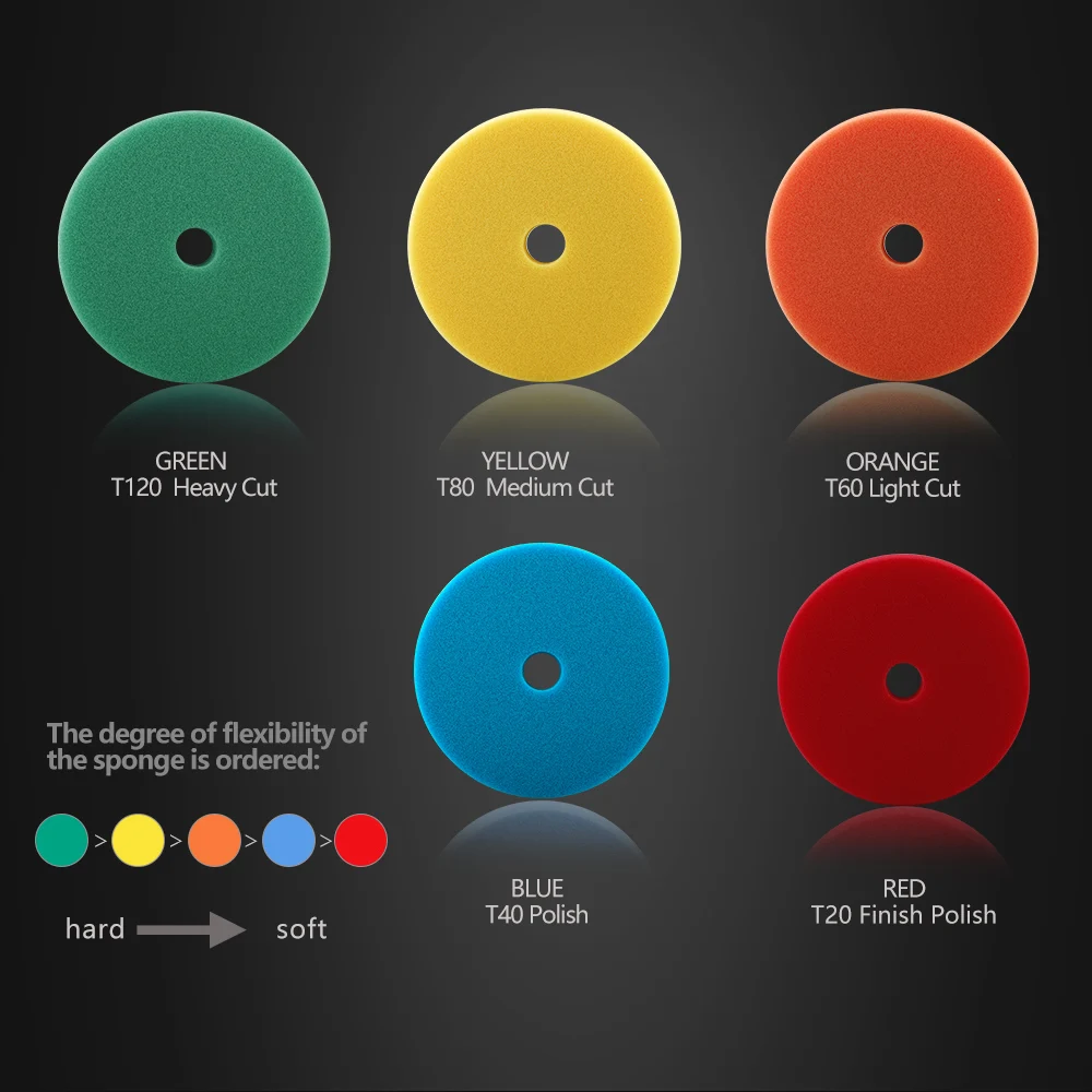 SPTA 스폰지 키트, DA/RO/GA 자동차 버퍼 폴리셔, 버핑 폴리싱 패드, 단일 판매, 5 인치 (125mm), 6 인치 (150mm)