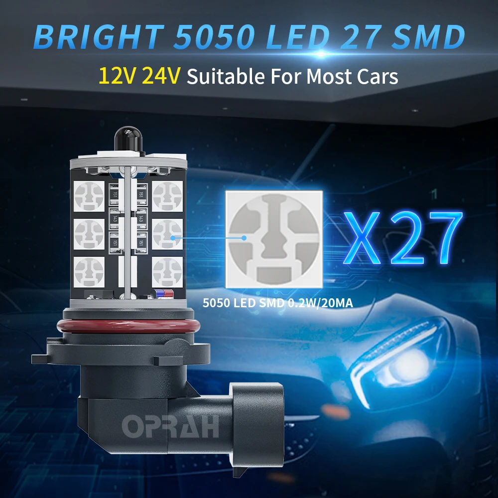 881 자동차 전면 안개등 LED 조명, 원격 12V 24V, H8 H11 H1 H3 H7 5050 27SMD 다채로운 RGB 9005 Hb3 H27 880