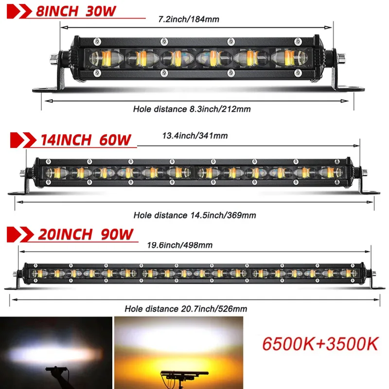 ATV SUV용 이중 색상 LED 바 작업 조명, 오프로드 안개등 트럭, 스트로브 화이트, 옐로우, 2 색 라이트 바, 8 인치, 14 인치, 20 인치, 12V, 24V title=ATV SUV용 이중 색상 LED 바 작업 조명, 오프로드 안개등 트럭, 스트로브 화이트, 옐로우, 2 색 라이트 바, 8 인치, 14 인치, 20 인치, 12V, 24V 