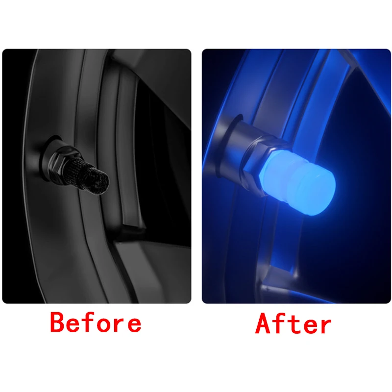 자동차 발광 타이어 밸브 캡, 형광 녹색 파란색 야간 빛나는 모토 자전거 자전거 휠 타이어 허브 밸브 스템 캡 4/8/16/20 개