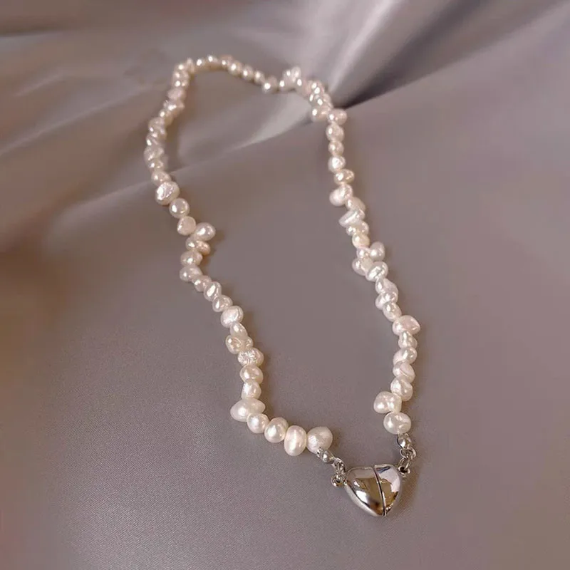 여성용 한국 진주 체인 초커 목걸이, 마그네틱 하트 펜던트, 2023 패션 주얼리, 신부 약혼 선물