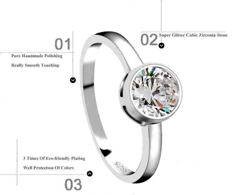 간단한 라운드 큐빅 지르코니아 보석 여성 유행 925 스털링 실버 반지 여성 웨딩 신부 Anillos 뜨거운 판매