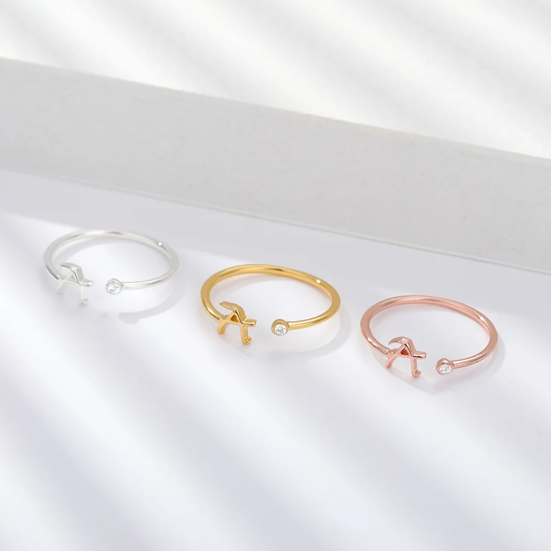A-Z 오픈 조절식 스테인리스 스틸 결혼 반지, 여성용 이니셜 반지, 2024 트렌드 골드 컬러, 커플 쥬얼리 액세서리 선물