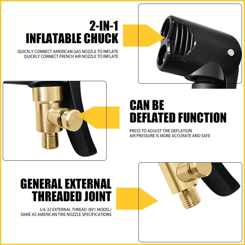 2 인 1 자동차 타이어 공기 팽창기 어댑터, 노즐 클램프, 수축 가능, 미국/프랑스 타이어 노즐