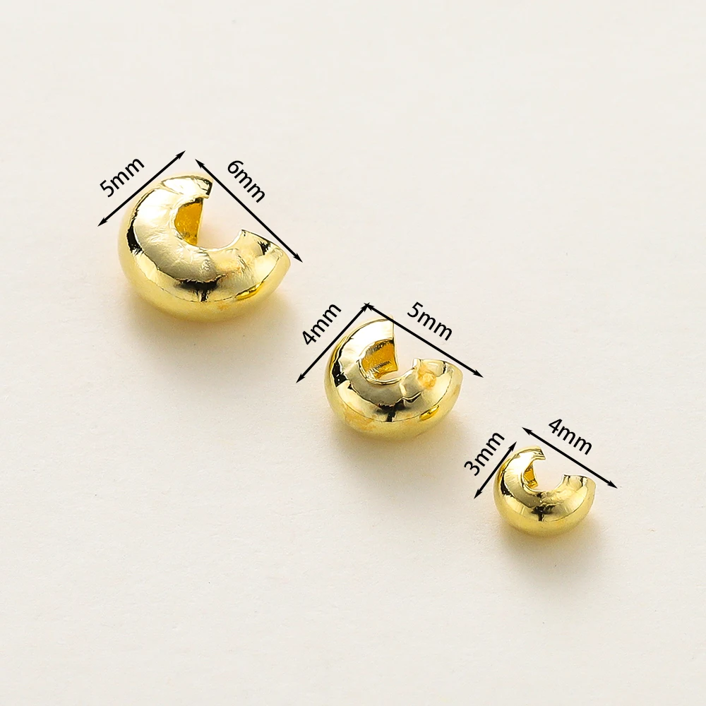 금도금 황동 오픈 크림프 비즈 커버, 크림프 엔드 비즈 스토퍼 스페이서 비드, DIY 보석 제작용, 50 개, 100 개, 3mm, 4mm, 5mm, 14K, 18K