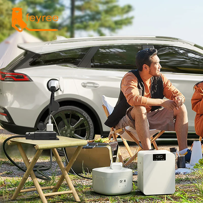 Feyree-전기 자동차 사이드 방전 플러그 EV Type2 16A 충전기 케이블, EU 소켓 야외 발전소 (V2L 지원 필요)
