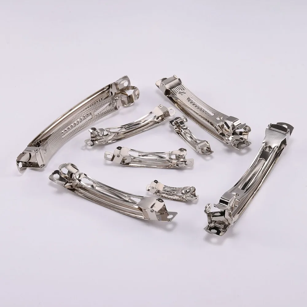 프렌치 바렛 스타일 스프링 헤어 클립, 자동 클립, 블랭크 너비 설정, 로듐 보우 헤어핀, 주얼리 제작용 용품, 10 개