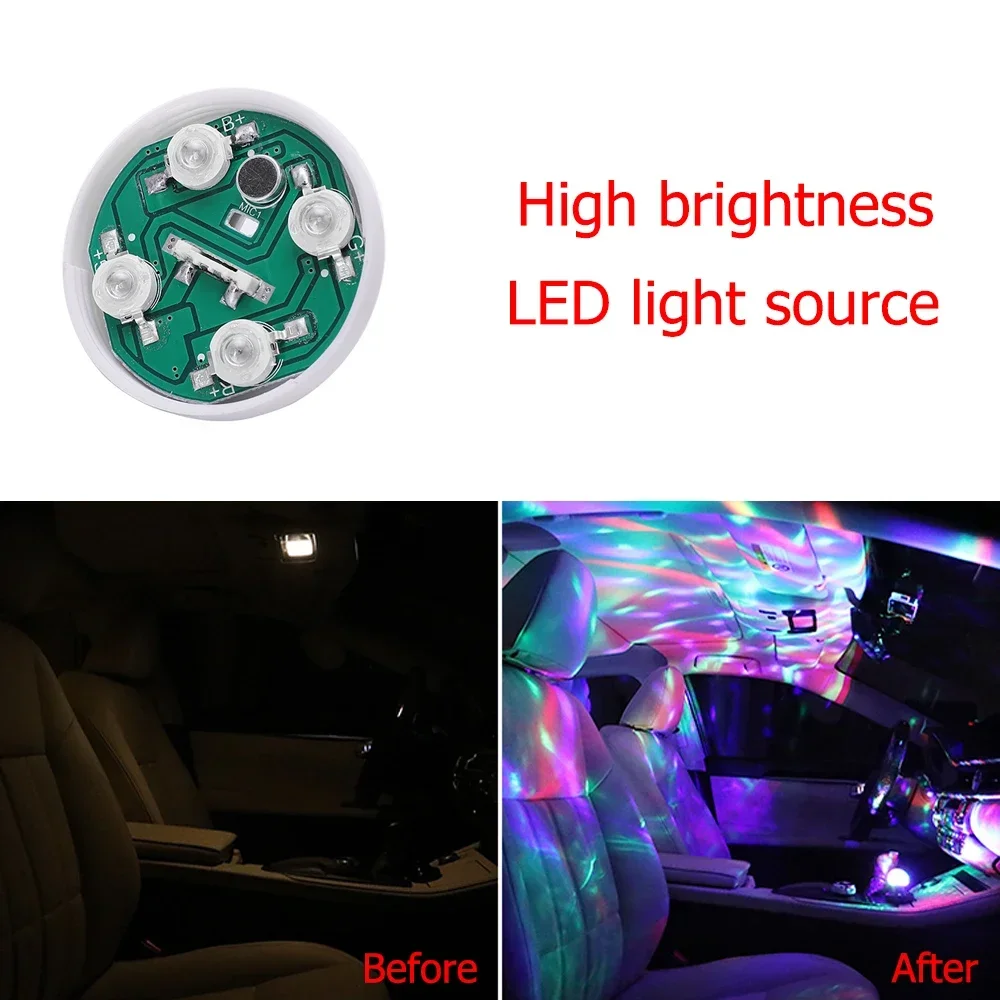 자동차 자동 USB DJ RGB 미니 다채로운 음악 사운드 LED USB-C, IOS 홀리데이 파티 가라오케 분위기 램프, 5V 볼 레이저 라이트, 1X