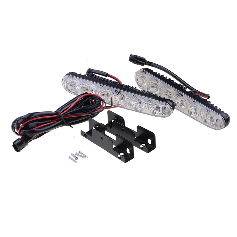 2PCS 자동차 DRL 어셈블리 낮 실행 조명 안개 램프 6LED 차가운 흰색 12V 10000k 높은/낮은 빔 알루미늄 주택