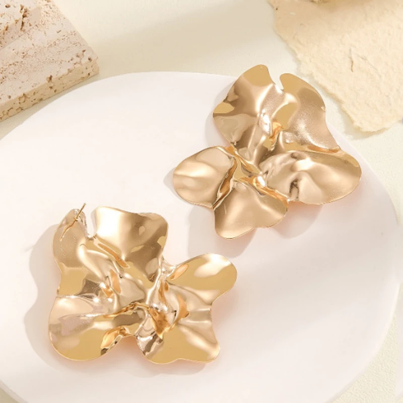 여성용 불규칙 금속 스터드 귀걸이, 빈티지 큰 진술, 과장된 기하학 주얼리, 골드 실버 컬러 귀걸이, 패션