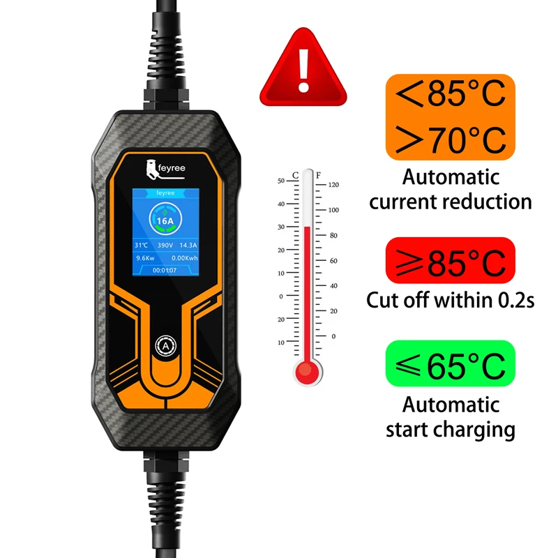 Feyree-GB/T 코드 11KW 16A 3 상 EV 휴대용 충전기, 5M 케이블, EVSE 충전 박스, 자동차 충전기, 전기 차량용 CEE 플러그 포함