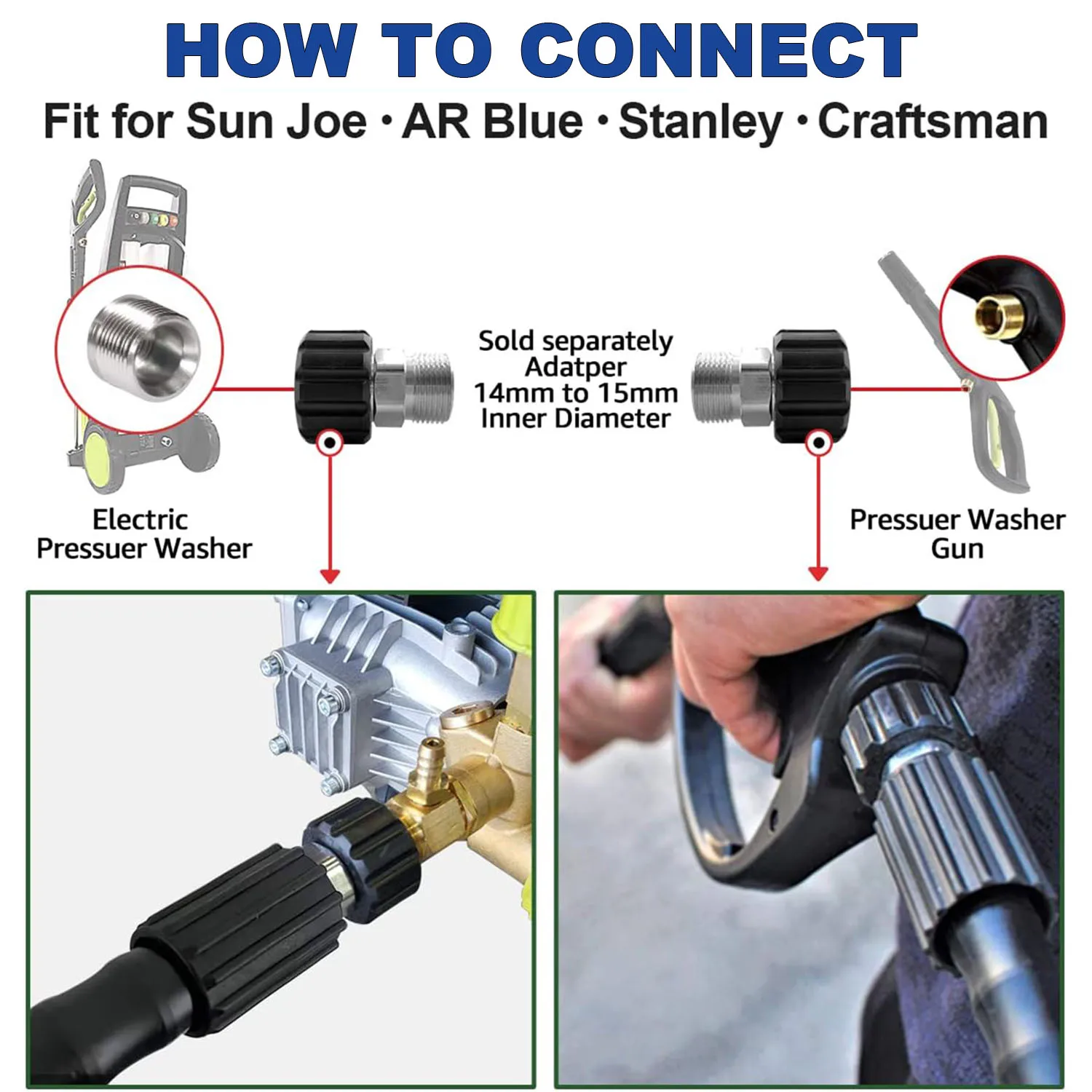 고압 와셔 호스 익스텐션, Kink Free M22, Karcher Ryobi Generac Sun Joe AR Blue Greenworks, 2300 PSI, 50 FT, 14mm, 15mm