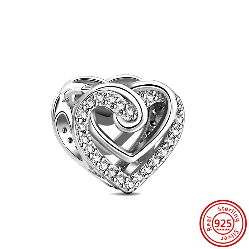 100% 925 스털링 실버 크라운 꽃 하트 헬기 반짝이는 간단한 실버 컬러 비즈 원래 판도라 매력 팔찌 쥬얼리에 적합