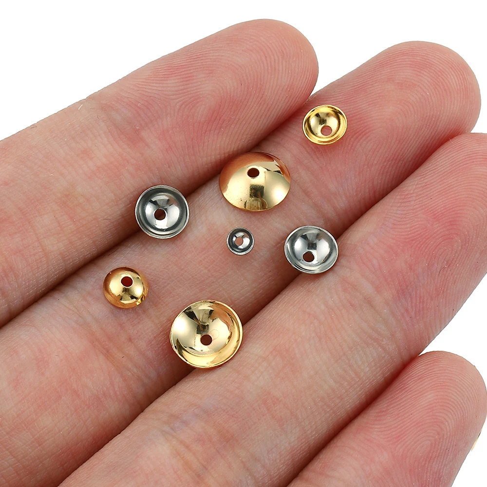 골드 컬러 스테인리스 스틸 라운드 비드 캡, 스페이서 비즈, 주얼리 제작용, DIY 부품 액세서리, 도매 판매, 3-10mm, 50 개