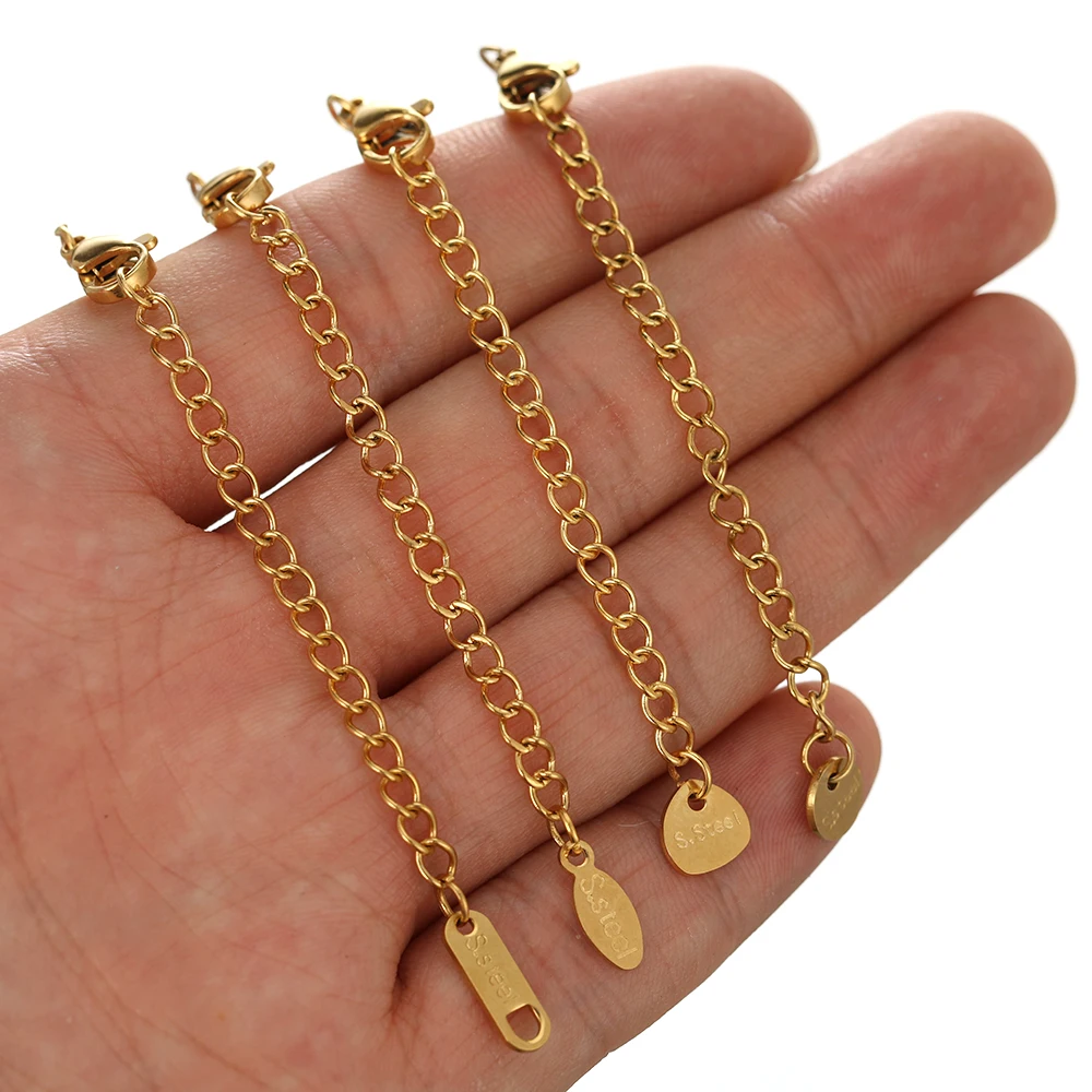 골드 컬러 스테인레스 스틸 연장 테일 체인, 랍스터 걸쇠 커넥터 DIY 팔찌 목걸이 구성 요소 만들기, 10 개