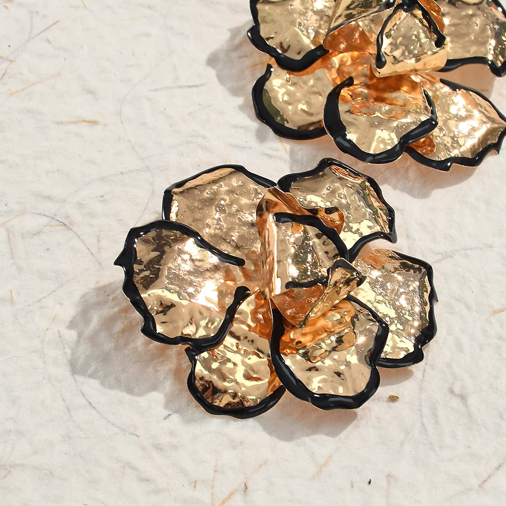 트렌디한 금속 골드 컬러 꽃 큰 귀걸이, 여성용 꽃 스테이트먼트 귀걸이, 쥬얼리 선물, 도매