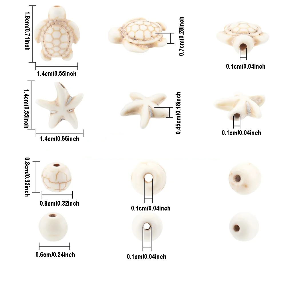 귀여운 인공 터키석 거북이 및 불가사리 모양 귀걸이, 목걸이, 키체인, 휴대폰 체인, 발찌, 구슬 구슬, Diy Ho, 20