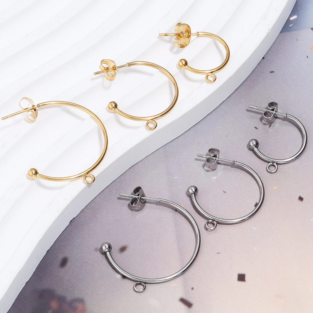 C자형 스테인리스 스틸 귀걸이 포스트, 루프 C자형 귀걸이 스터드 귀걸이, DIY 쥬얼리 제작 용품, 6PCs/로트