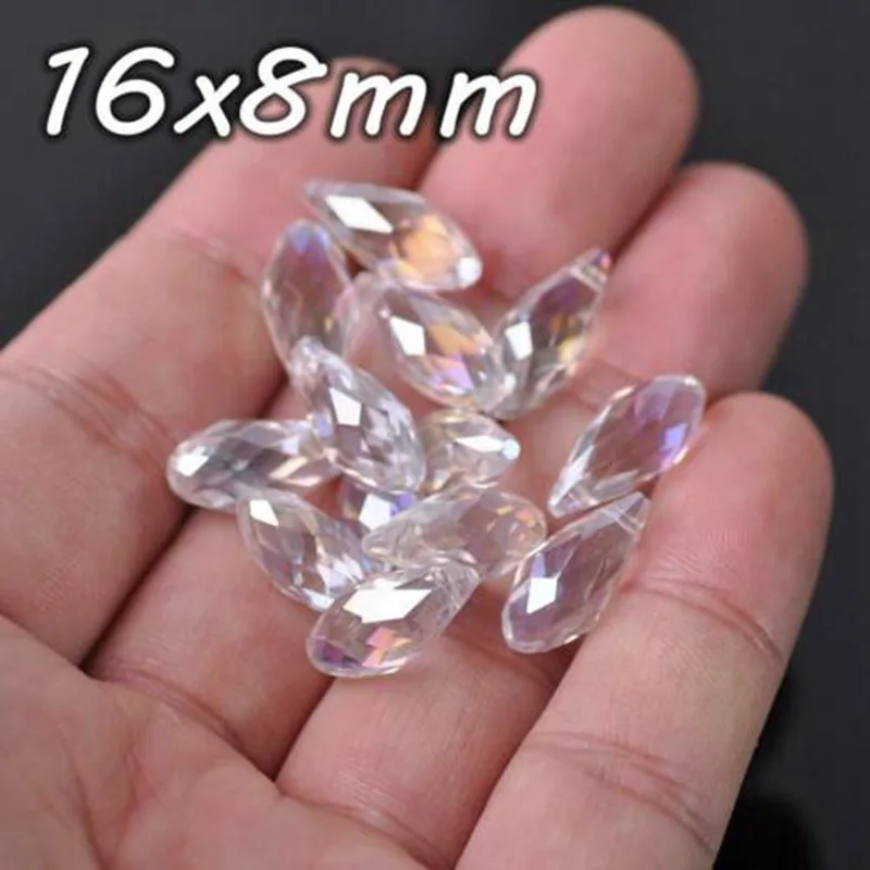 단색 눈물방울 면 크리스탈 유리, 상단 드릴 펜던트 드롭, 쥬얼리 제작용 느슨한 비즈, DIY, 12x6mm, 16x8mm, 20x10mm