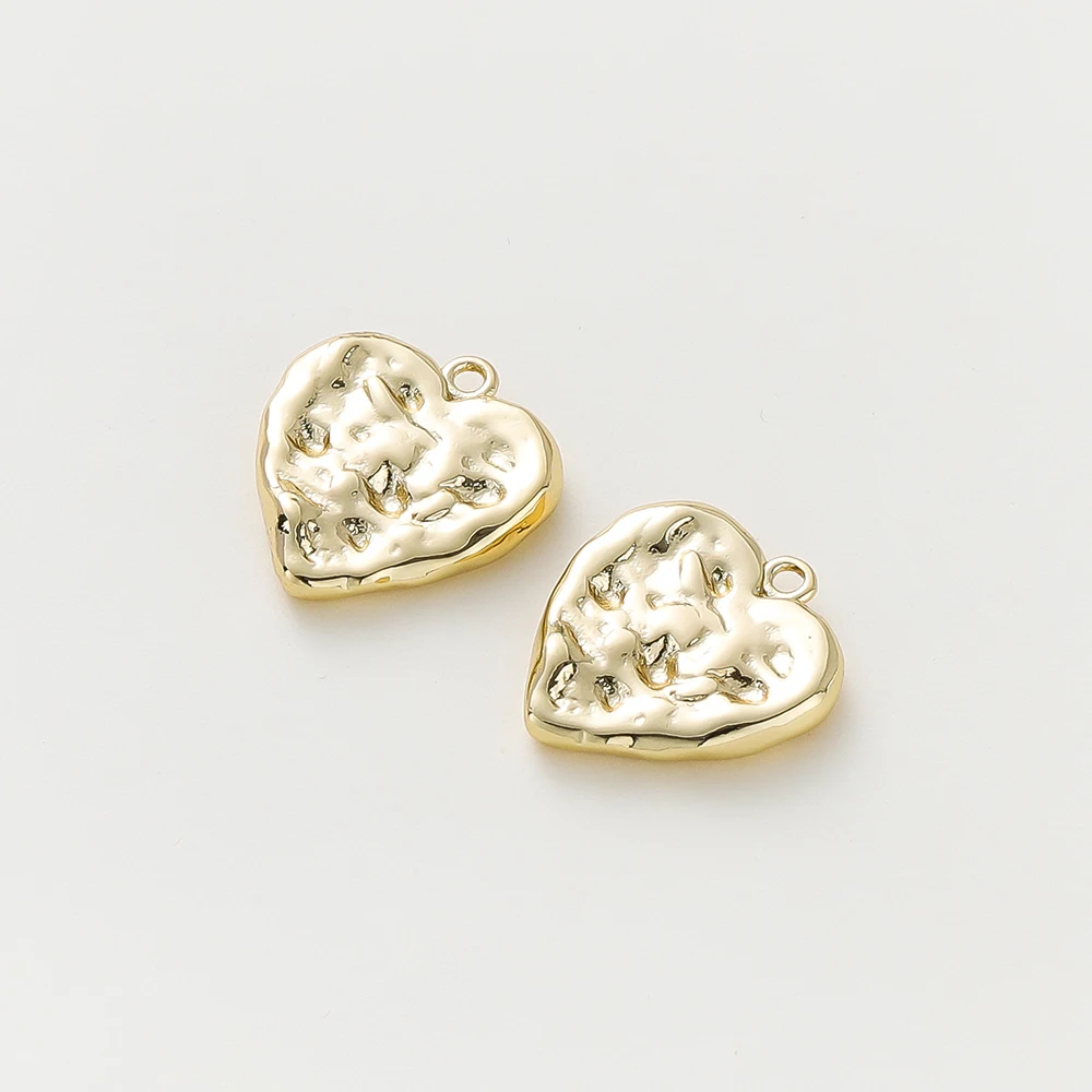 골드 컬러 도금 황동 하트 펜던트, DIY 목걸이 참 펜던트, 쥬얼리 제작 액세서리, 16x17mm, 14K, 18K, 4 개