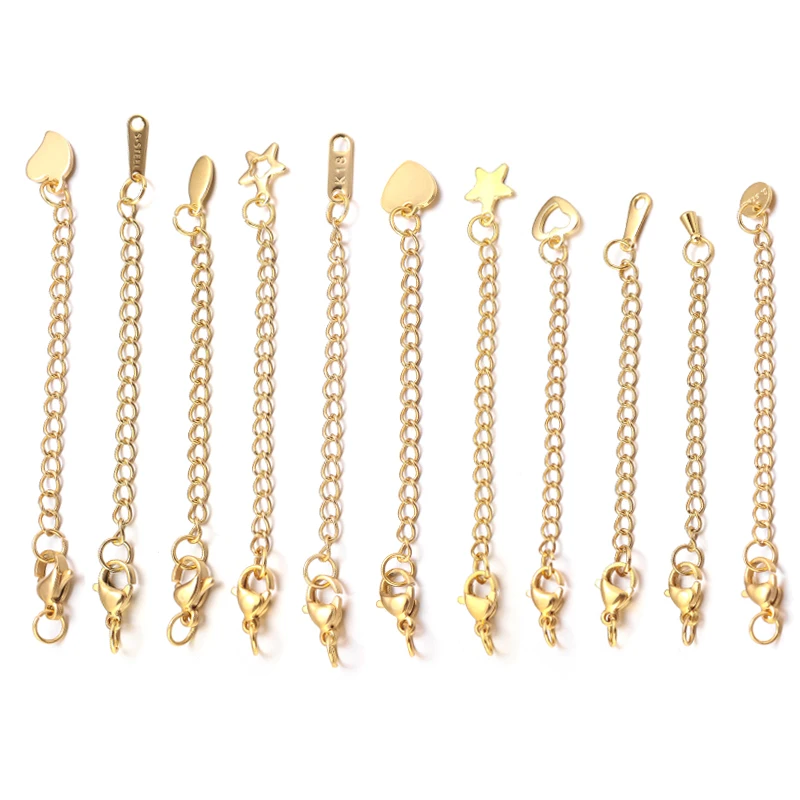 스테인리스 스틸 목걸이 연장 체인 대량 팔찌 주얼리 제작용, 연장 체인, 꼬리 체인, 연장기, 50mm, 10 개 묶음