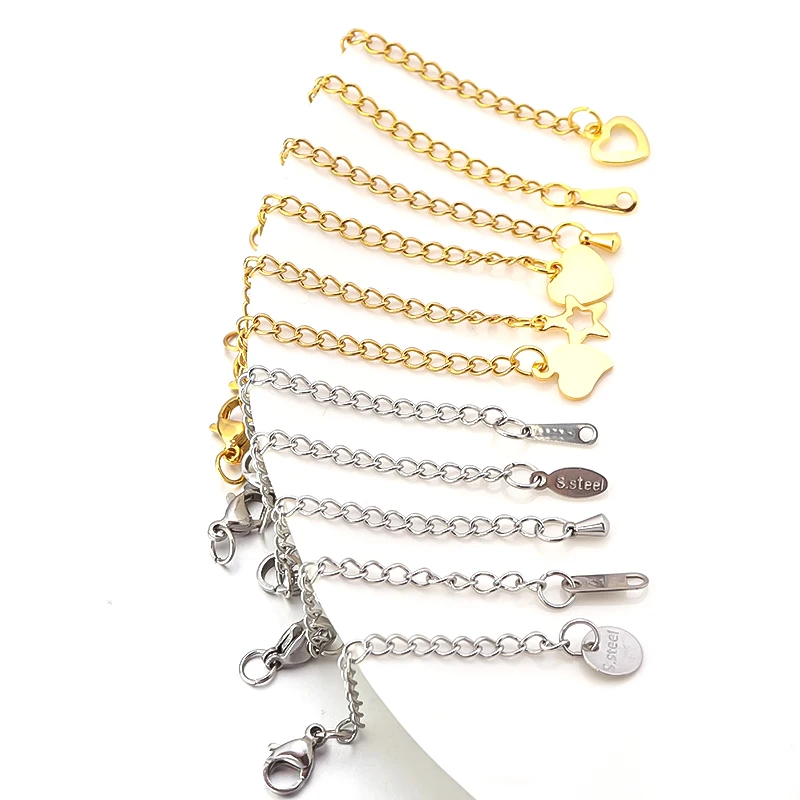 스테인리스 스틸 목걸이 연장 체인 대량 팔찌 주얼리 제작용, 연장 체인, 꼬리 체인, 연장기, 50mm, 10 개 묶음