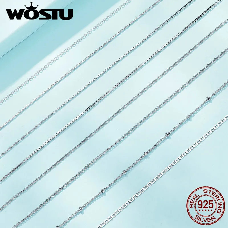 WOSTU 925 스털링 실버 도금 골드 체인 목걸이, 간단한 기본 걸쇠, 여성용 웨딩 파티, 고급 패션 주얼리 선물 만들기