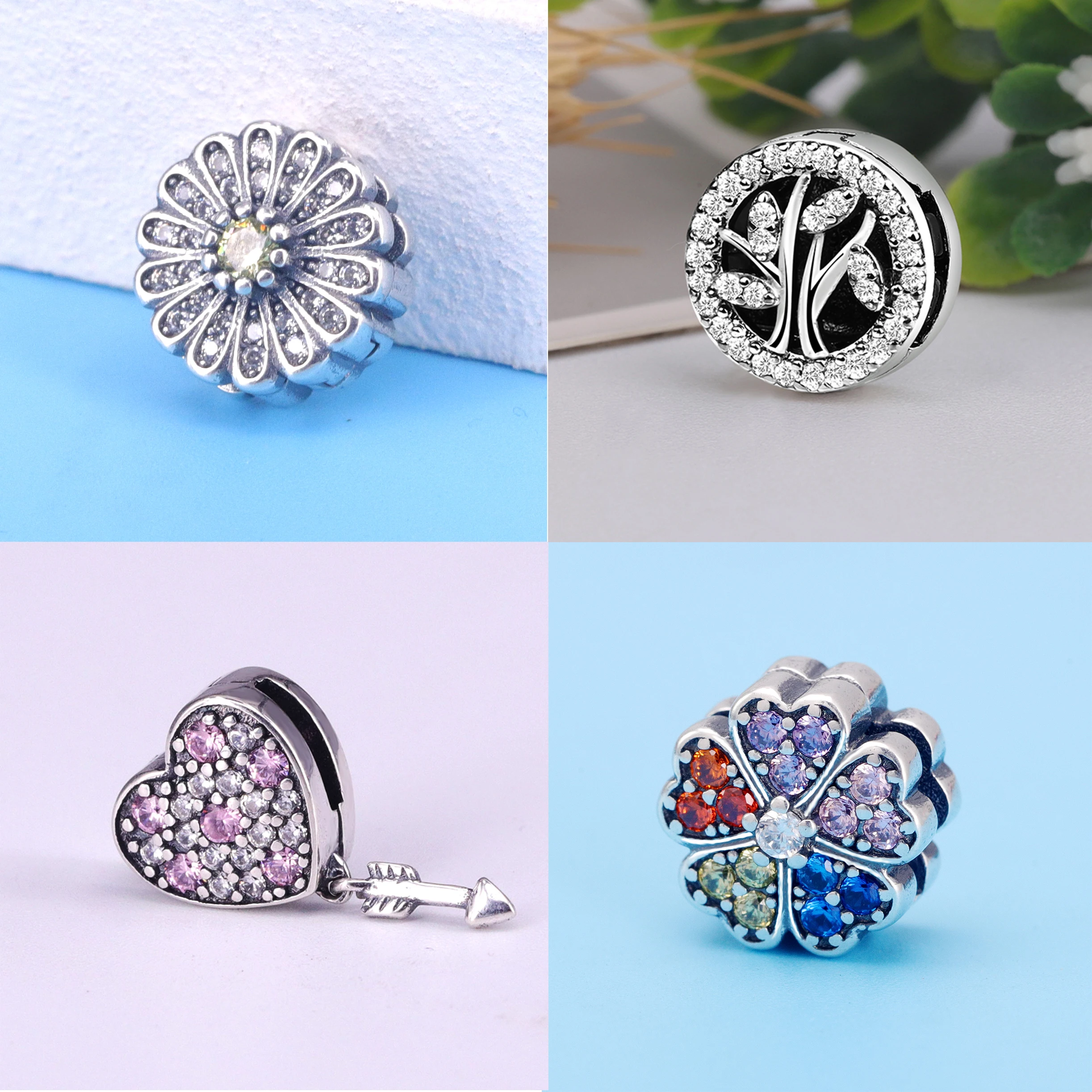 새로운 원본 925 스털링 실버 알파벳 클립 스토퍼 매력 비즈 맞는 팬 반사 팔찌 DIY 여성 쥬얼리