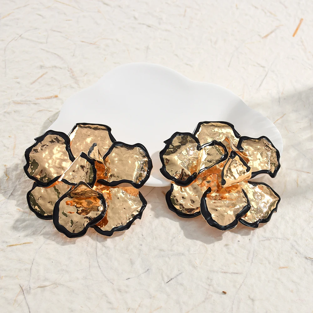 트렌디한 금속 골드 컬러 꽃 큰 귀걸이, 여성용 꽃 스테이트먼트 귀걸이, 쥬얼리 선물, 도매