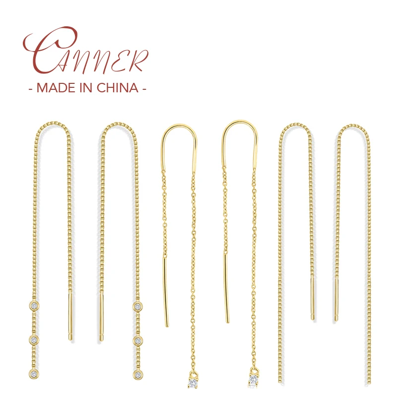 CANNER 여성용 롱 와이어 태슬 체인 블링 지르콘 펜던트 드롭 귀걸이, 925 스털링 실버 트렌드, 2 개 title=CANNER 여성용 롱 와이어 태슬 체인 블링 지르콘 펜던트 드롭 귀걸이, 925 스털링 실버 트렌드, 2 개