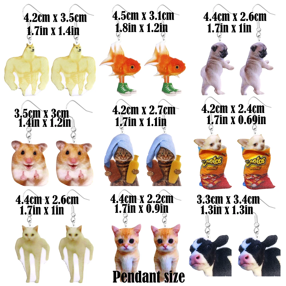 동물 귀걸이, 아크릴, 귀엽고 재미있는, 고양이, 햄스터, 개, 소