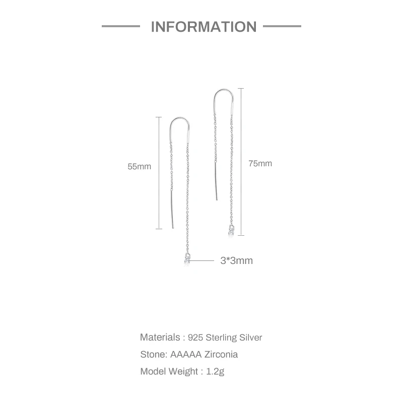 CANNER 여성용 롱 와이어 태슬 체인 블링 지르콘 펜던트 드롭 귀걸이, 925 스털링 실버 트렌드, 2 개