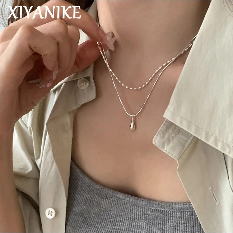 XIYANIKE 여성용 미니멀리스트 더블 레이어 물방울 펜던트 목걸이, 한국 패션, 새로운 주얼리, 친구 선물, 파티 콜리어 title=XIYANIKE 여성용 미니멀리스트 더블 레이어 물방울 펜던트 목걸이, 한국 패션, 새로운 주얼리, 친구 선물, 파티 콜리어 