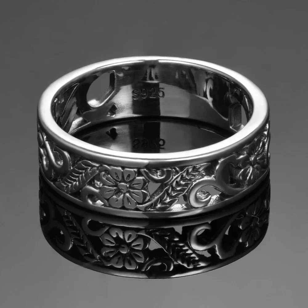 여성용 빈티지 925 스털링 실버 반지, 꽃 모양, 할로우 아웃 반지, 패션 고급 주얼리 선물, 큰 은반지