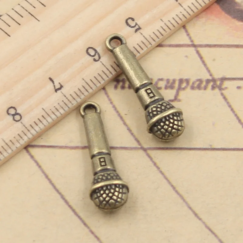 10pcs 매력 마이크 25x7mm 티베트어 청동 실버 컬러 펜던트 골동품 보석 만들기 DIY 수제 공예