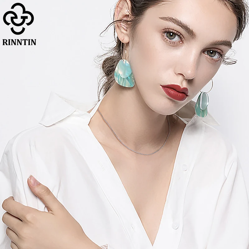 Rinntin-925 스털링 실버 이탈리아 수제 1.2mm 초핀 체인 목걸이, 여성 패션 심플한 기본 목 체인 주얼리 SC53