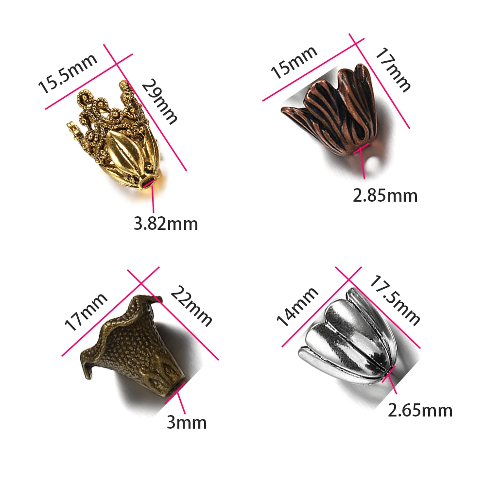합금 중공 꽃 비즈 캡, 다양한 모양 엔드 캡 커넥터, DIY 귀걸이 쥬얼리 제작 액세서리 용품, 2 개