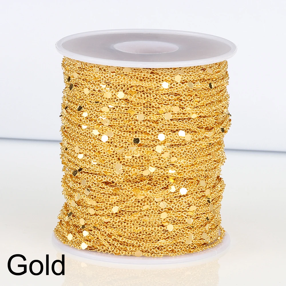 변색되지 않는 2m 스팽글 체인 목걸이 골드 실버 체인, 금속 구리 케이블 체인, 보석 만들기, 부품 공예 DIY