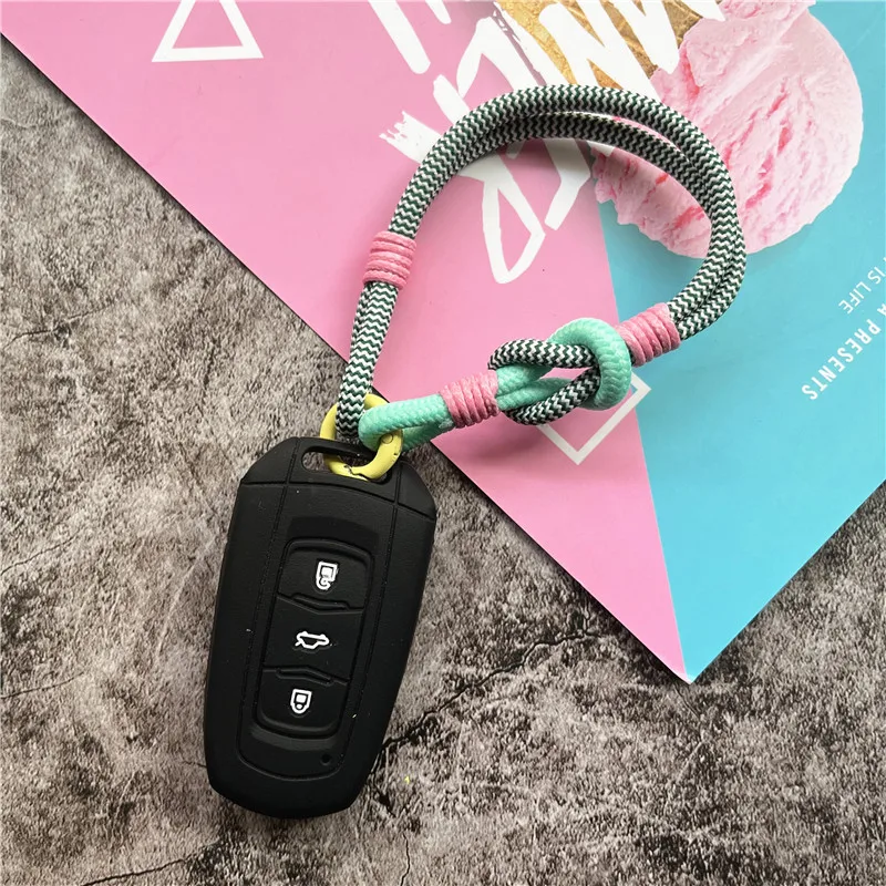 코튼 스레드 랜야드 컬러 키 체인 금속 키 링, 자동차 액세서리, 절묘한 행잉 장식품, 가방 장식 선물