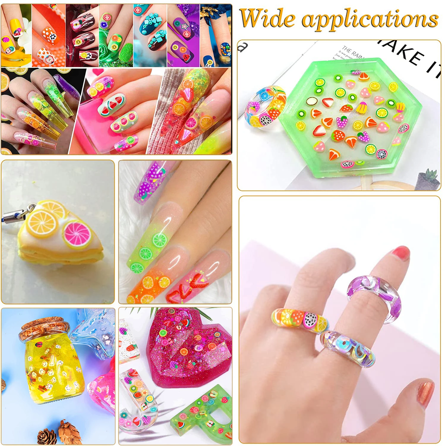 혼합 동물 과일 잎 꽃 클레이 필러, UV 수지 에폭시 몰드 필링 DIY 쥬얼리 네일 아트 장식 만들기, 1000 개
