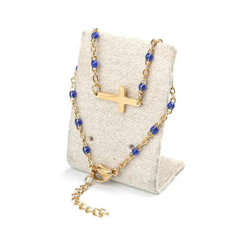 새로운 패션 스테인레스 스틸 팔찌 링크 케이블 체인, 크로스 황금 에나멜 팔찌 쥬얼리 여성 선물 18cm 길이, 1 개