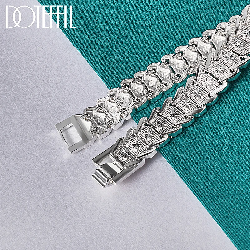 DOTEFFIL-925 스털링 실버 와이드 팔찌 체인 여성용, 웨딩 약혼 파티 패션 주얼리