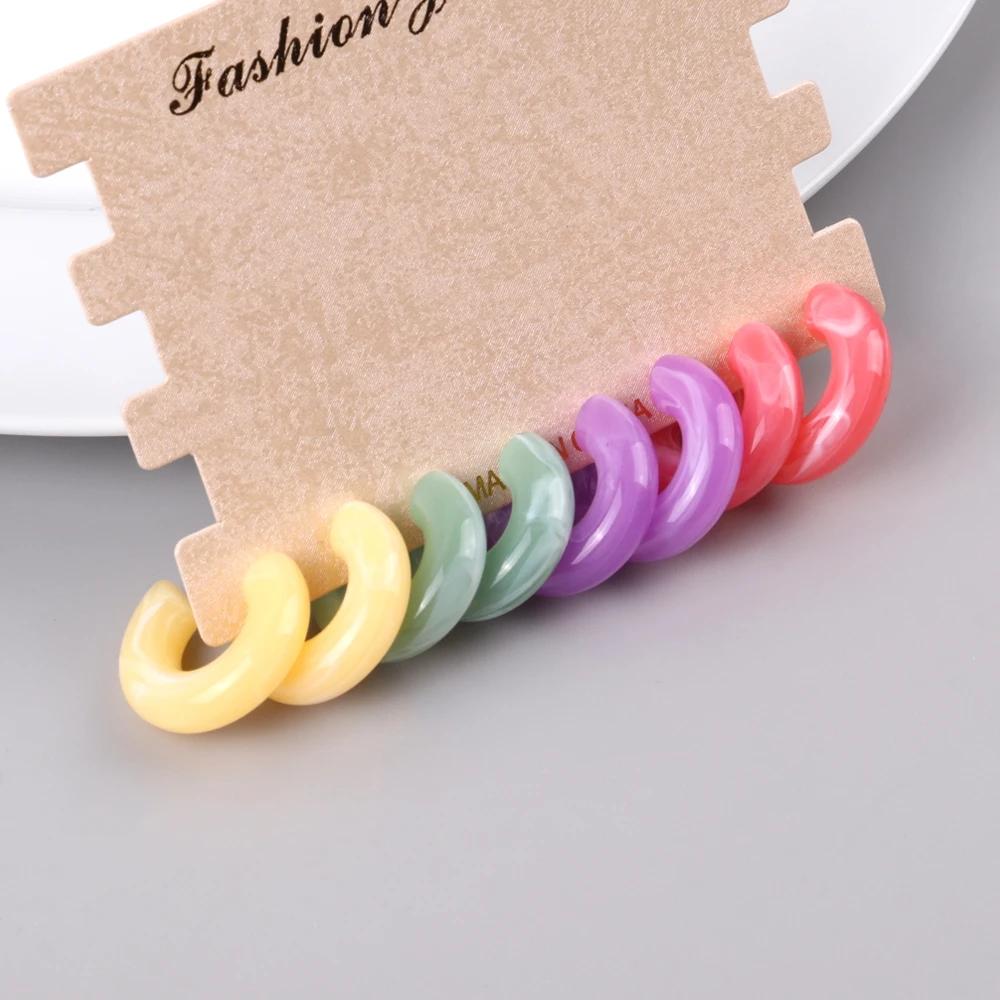 Boho 여성용 멀티 컬러 아크릴 작은 후프 귀걸이, 오리지널 수지 기하학적 C 모양 드롭 귀걸이 쥬얼리 세트, 4 쌍/세트, 신제품