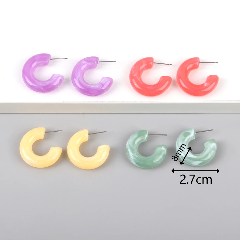 Boho 여성용 멀티 컬러 아크릴 작은 후프 귀걸이, 오리지널 수지 기하학적 C 모양 드롭 귀걸이 쥬얼리 세트, 4 쌍/세트, 신제품
